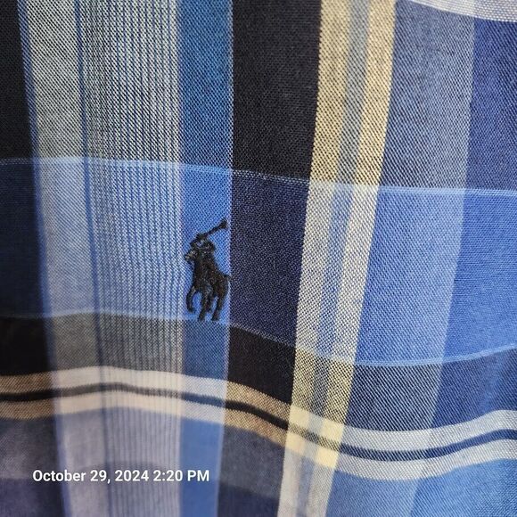 Ralph Lauren Indigo Madras Plaid Button Up Down Shirt Long Sleeve  Size L 14-16 - Picture 5 of 11